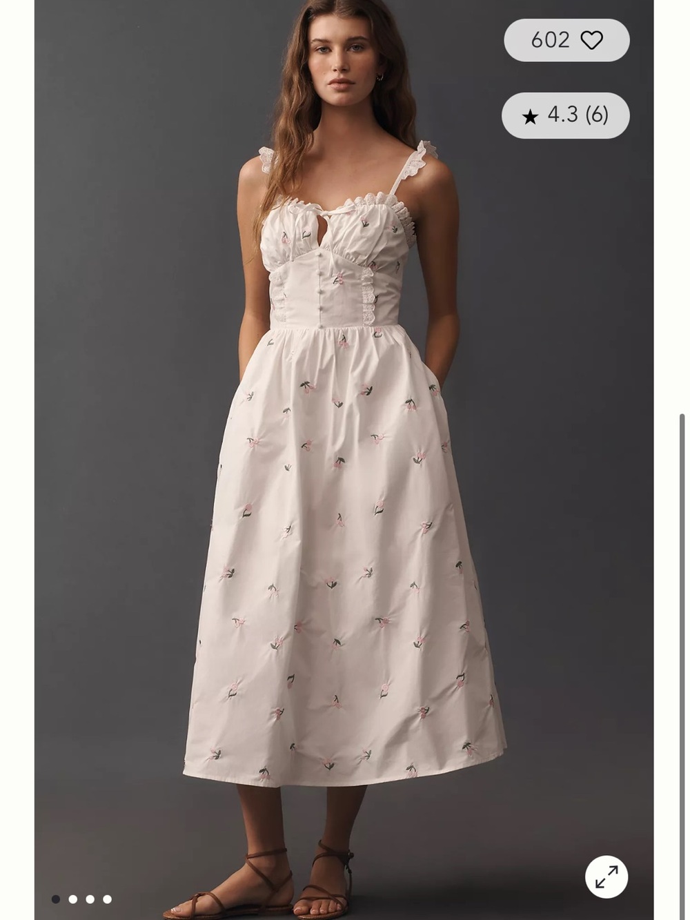 jacquie the label white pink cherry embroidered ruffled midi sun dress small NEW